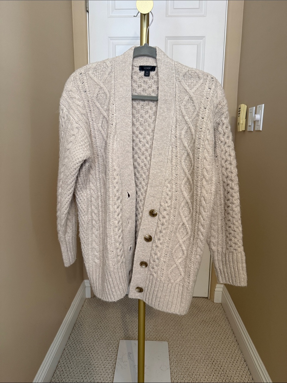 J. Crew Cream Cable Knit Button-Front Cardigan